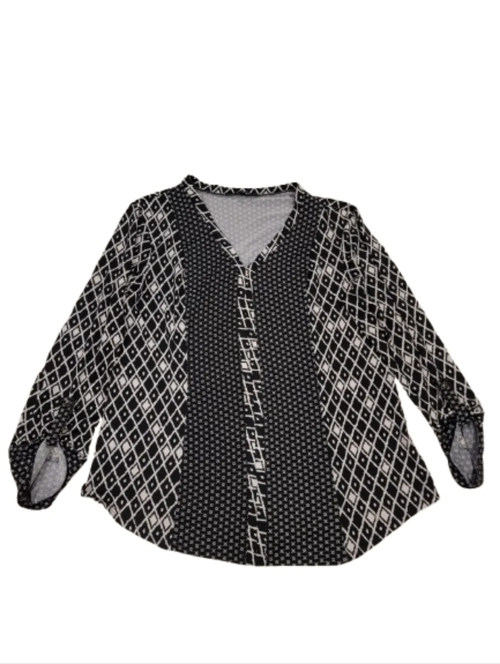 Notations Black and White V-Neck Blouse Large - Picture 2 of 10